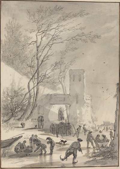 Skatere utenfor en bymur av Hendrik van der Straaten