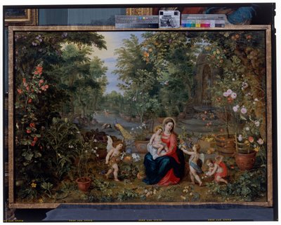 Jomfruen og barnet som sitter i en hage med putti, fugler og dyr av Hendrik van the Elder Balen