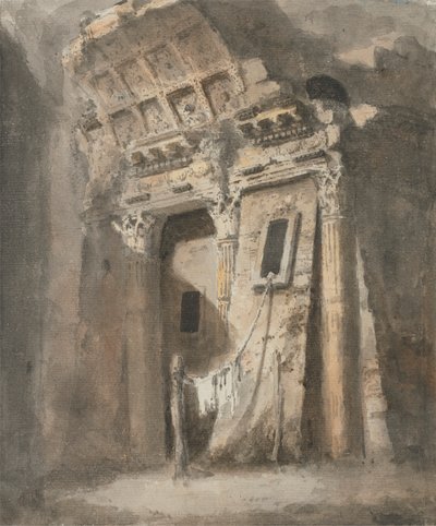 Ødelagt buegang med vaskelinje, muligens i Roma av Heneage Finch fourth Earl of Aylesford