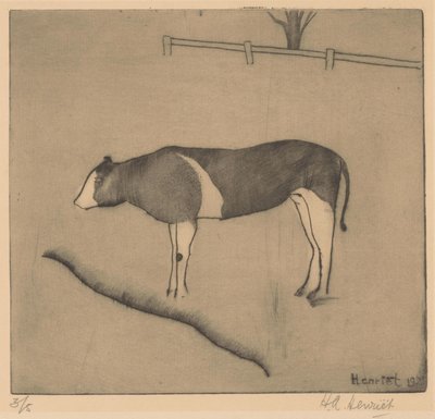 Ku som står ved en bank av Henk Henriët (signed by artist)