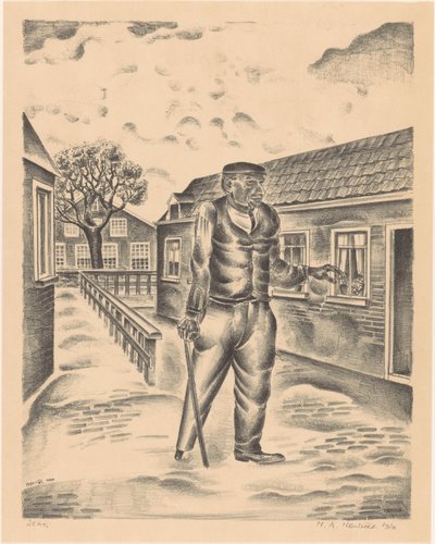 Mann med treben og spaserstokk av Henk Henriët (signed by artist)