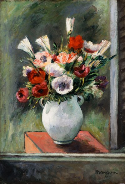 Anemoner i en hvit vase av Henri Charles Manguin