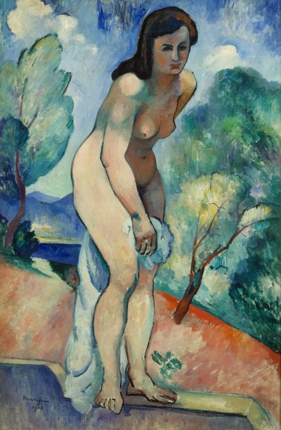 Jeanne ved kanten av svømmebassenget (olje på lerret) av Henri-Charles Manguin