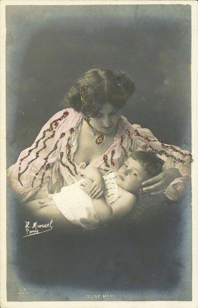 Barn med moren sin (fargebilde) av Henri (after) Manuel