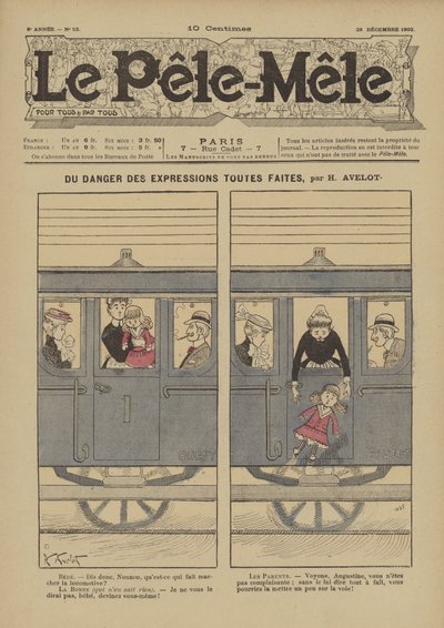 Om faren for ferdige uttrykk. Illustrasjon for Le Pele-Mele, 1902 av Henri Avelot