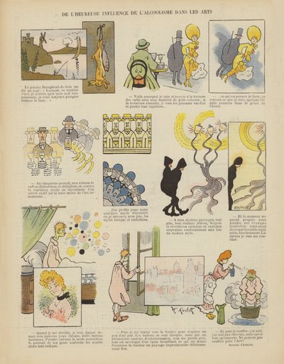 Alkoholismens lykkelige innflytelse på kunsten. Illustrasjon for Le Rire av Henri Avelot