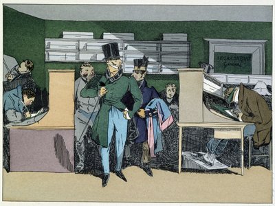 12:00: ankomst av avdelingssjefen, obligatorisk arbeid - i "" Administrativ moral"" av Henri Monnier av Henri Bonaventure Monnier