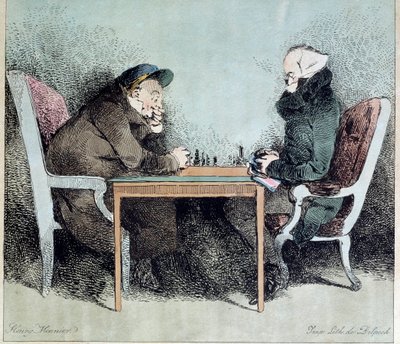 Sjakkspillere Gravering av Henry Monnier (1805-1877) av Henri Bonaventure Monnier