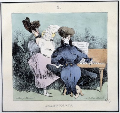 Dillettantes (unge mennesker som synger og spiller piano) - i "" parisiske skisser" av Henri Monnier, red. Delpech, Paris av Henri Bonaventure Monnier