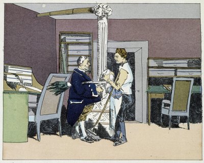 Åtte timer: feiende kontorer og politisk diskusjon mellom kontorgutter - i "" Administrativ moral" av Henri Monnier av Henri Bonaventure Monnier