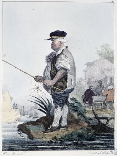 Mann som fisker:” Alle tar gleden der de finner ham”” - i “” Les pastemps”” av Henri Monnier, red. Delpech, Paris av Henri Bonaventure Monnier