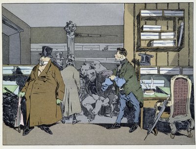 Ni timer: ankomst av ansatte, kostymebytte, liten komfyrtur - i "" Administrative mores"" av Henri Monnier av Henri Bonaventure Monnier