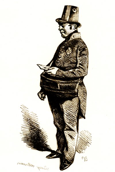 Postmannen, et brev i hånden (gravering av Henri Bonaventure Monnier