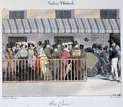 Teatergalleri: en hale ved inngangen - Tegning av Henri Monnier, Carnavalet av Henri Bonaventure Monnier