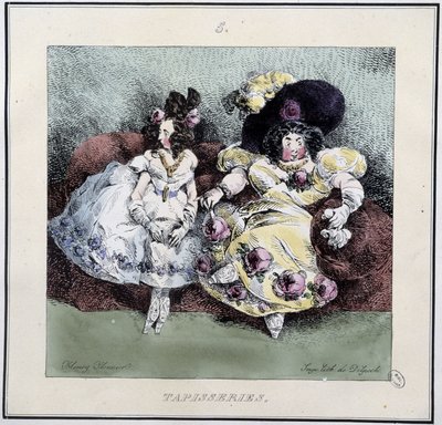 Stygge kvinner gjør "" billedvev"" sittende i en stue - i "" Parisiennes" av Henri Monnier, red. Delpech, Paris av Henri Bonaventure Monnier