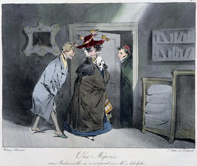 En misforståelse: "" Nei, frøken, det er ikke her Monsieur Rodolphe"" - i "" Parisian sketches"" av Henri Monnier, red. Delpech, Paris av Henri Bonaventure Monnier