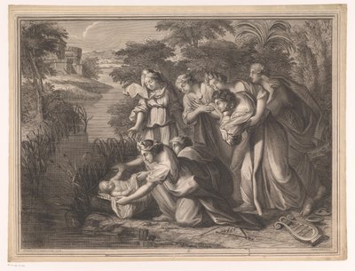 Moses blir funnet av faraos datter av Henri Bonnart