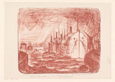 Antwerpen havn (original tittel på objektet) av Henri Braakensiek (signed by artist)