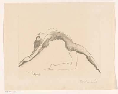 Naken kvinne hopper bakover av Henri Braakensiek (signed by artist)