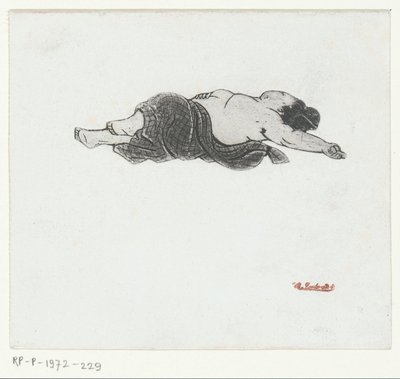 Tilbakelent japansk kvinne med bar bryst av Henri Charles Guérard (attributed to)