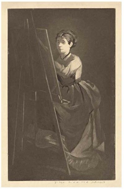 At the Easel – Portrett av kunstneren Jeanne Gonzalès av Henri Charles Guérard