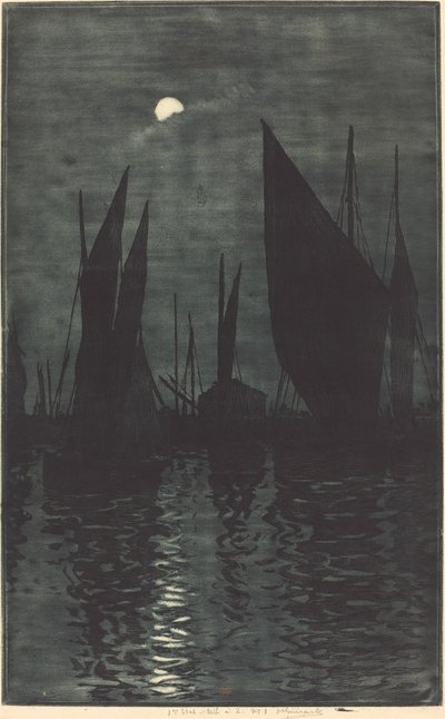 Måneskinn i havnen i Dieppe av Henri Charles Guérard