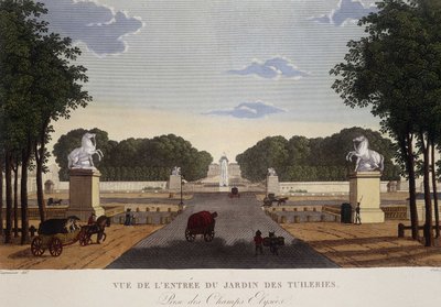 Inngangen til Tuileries-hagen med utsikt over Champs-Elysées, ca. 1820 - i "" Vues de Paris"" av Courvoisier av Henri Courvoisier Voisin