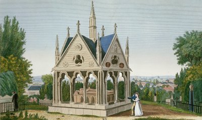 Graven til Heloise og Abelard på Pere Lachaise-kirkegården, 1815-20 (fargegravering) av Henri Courvoisier Voisin