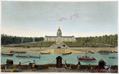 Utsikt over Champ de Mars og Hôtel des Invalides tatt på den andre siden av Seinen (Cours la Reine) - i "" Vues de Paris"" av Courvoisier av Henri Courvoisier Voisin