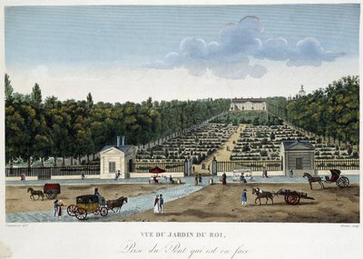 Utsikt over Jardin du Roi (plantehagen) tatt fra broen overfor - i "" Views of Paris"" av Courvoisier av Henri Courvoisier Voisin