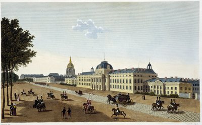 Utsikt over Militærskolen på Champs de Mars-siden, ca 1820 - i "" Vues de Paris" av Courvoisier av Henri Courvoisier Voisin