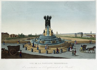 Utsikt over triumffontenen ved Bastillen - i "" Views of Paris"" av Courvoisier av Henri Courvoisier-Voisin
