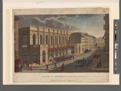 Utsikt over den nye operahallen tatt fra rue de Provence, gravert av Rousseau, ca. 1821 av Henri Courvoisier Voisin