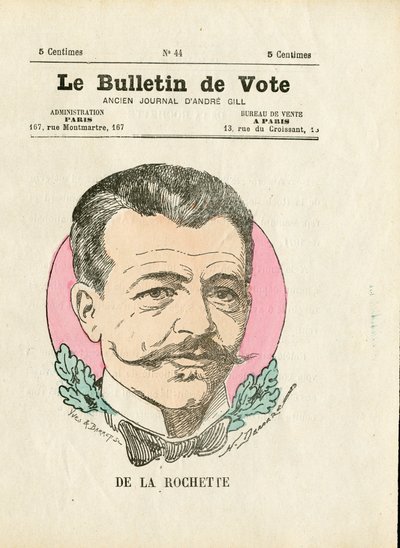Stemmeseddel 2. serie, satirisk i farger: De la Rochette - Illustrasjon av Henri Demare (1846-1888) av Henri Demare