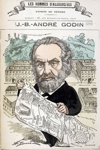 Jean Baptiste André Godin (1817-1888), industrimann grunnlegger av familien. Tegning av Demare I "The men of today"". av Henri Demare