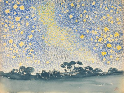 Landskap med stjerner, ca. 1905-08 (wc over grafitt på hvitt vevd papir) av Henri Edmond Cross