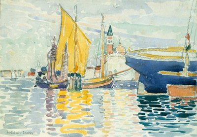 Venezia-The Giudecca, 1903 (wc, grafitt og kull på tungt, hvitt vevd papir) av Henri Edmond Cross