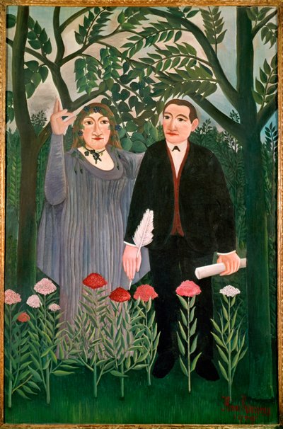 Musen inspirerer poeten (maleri på lerret) av Henri Emilien Rousseau