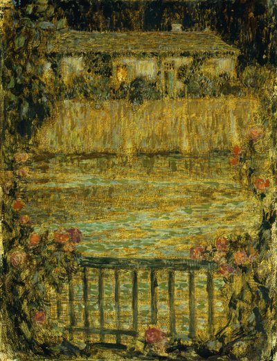 Et hus ved vannet i skumringen; Huset ved vannet i skumringen av Henri Eugene Augustin Le Sidaner
