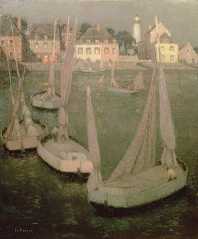 Brittany Port av Moonlight av Henri Eugene Augustin Le Sidaner
