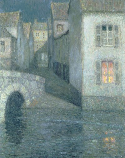 Hus ved elven, Chartres, 1929 av Henri Eugene Augustin Le Sidaner