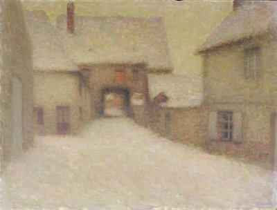 Snow, den gamle landsbyen, Gerberoy, 1902 av Henri Eugene Augustin Le Sidaner