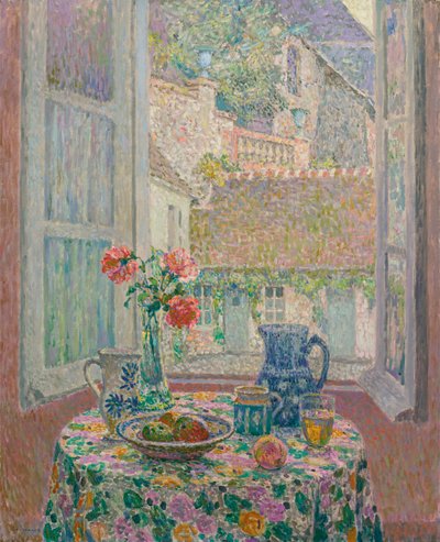 Bord med utsikt over gårdsplassen - Maleri av Henri Le Sidaner (1862-1939) av Henri Eugene Augustin Le Sidaner