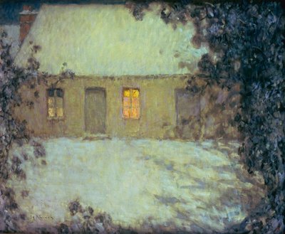 Stråtak hytte under snøen (olje på lerret) av Henri Eugene Augustin Le Sidaner