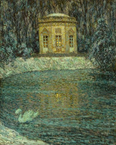 Musikkpaviljongen under snøen (olje på lerret) av Henri Eugene Augustin Le Sidaner