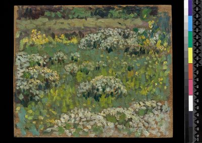 The Pond Garden, Hampton Court (olje på tre) av Henri Eugene Augustin Le Sidaner