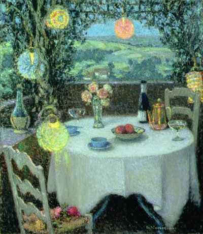 Bordet under lanternene (olje på lerret) av Henri Eugene Augustin Le Sidaner