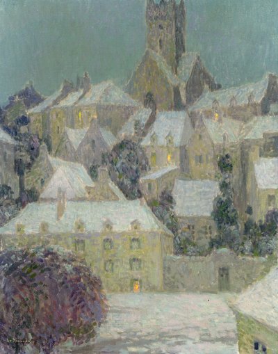 Vinterkveld, utsikt over en by av Henri Eugene Augustin Le Sidaner