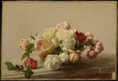 Skål med roser på et marmorbord av Henri Fantin-Latour