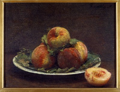 En tallerken med pecher Maleri av Henri Fantin Latour (Fantin-Latour av Ignace Henri Jean Fantin Latour